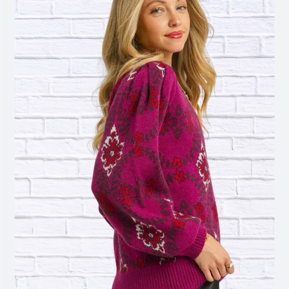 NWT Umgee Boho Patterned Jacquard Sweater - Picture 2 of 8